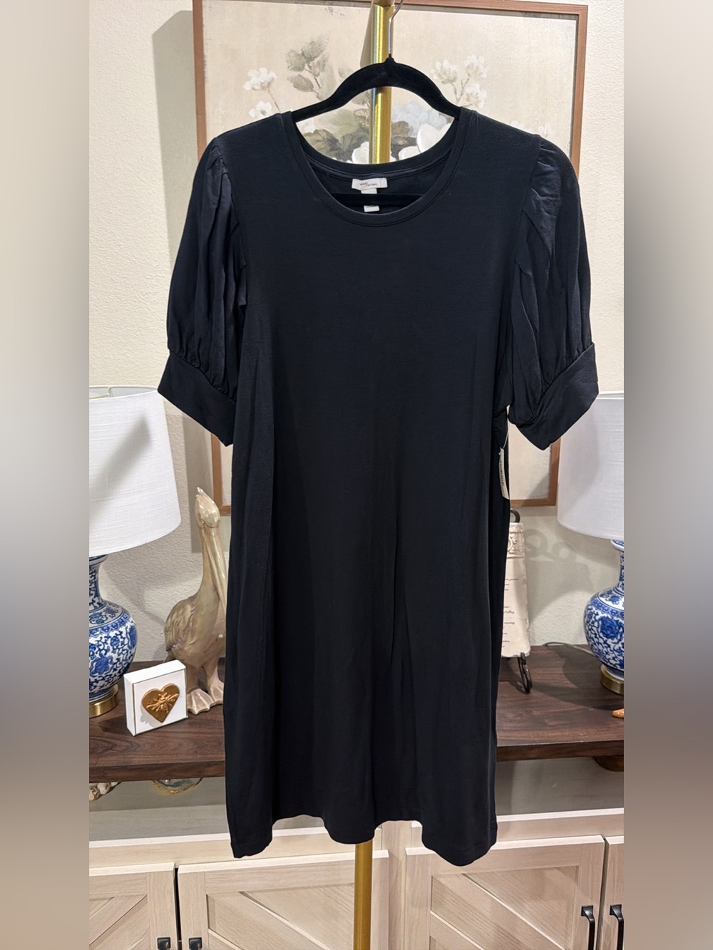 Daily Ritual Black Puff-Sleeve Midi Dress